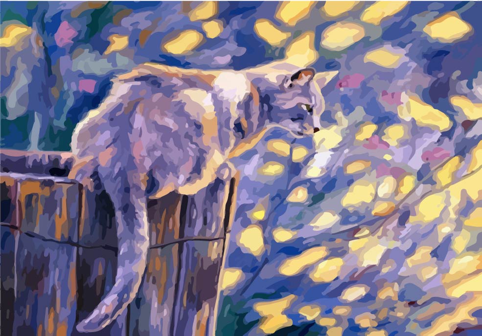 Cat on Fence at Night Paint by Numbers Set