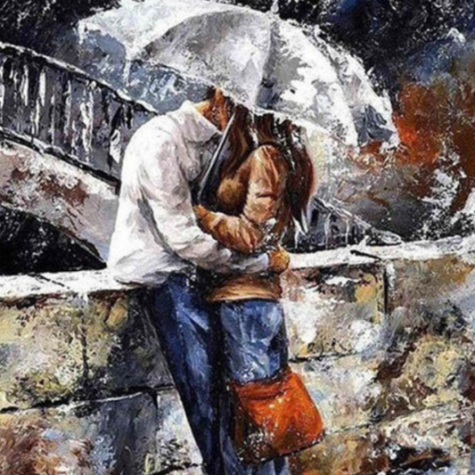 Couple in the Rain Kissing Paint by Numbers Close Up