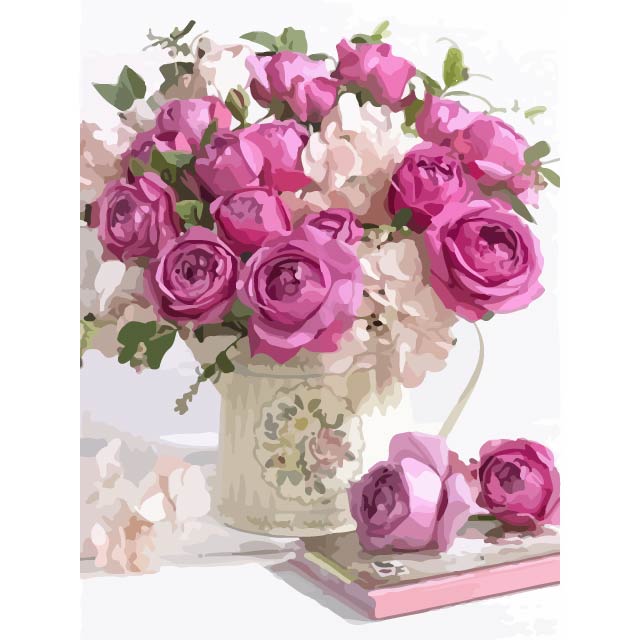 Pink Roses Bouquet Country Paint by Numbers Kit