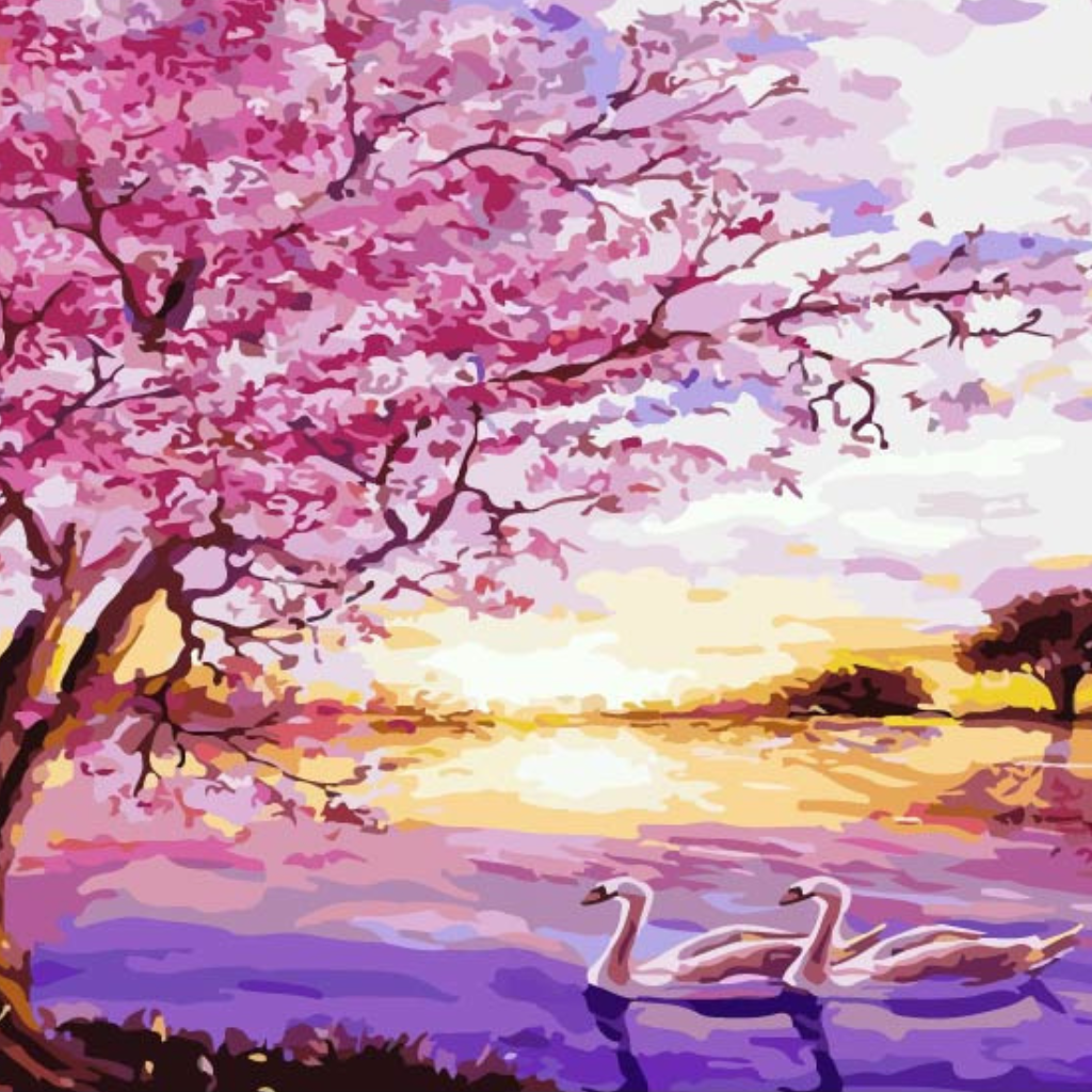 Pink Swans at Sunset Paint by Numbers Close Up