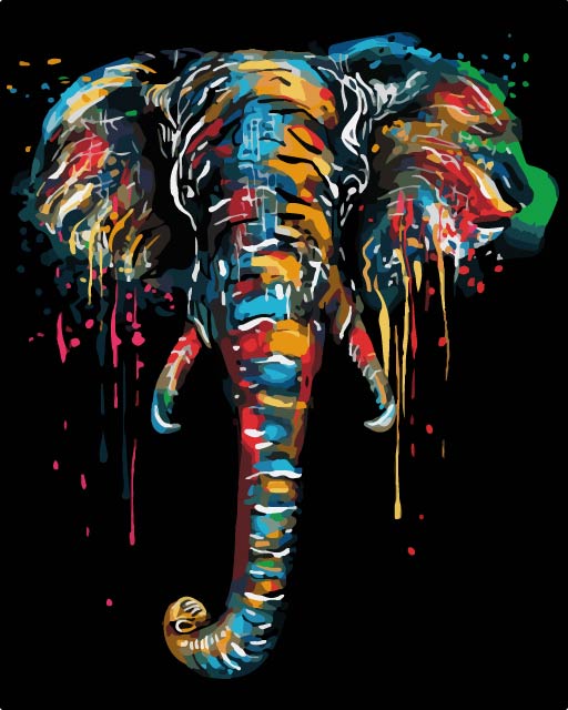 Paint Splash Rainbow Elephant Paint by Numbers Kit