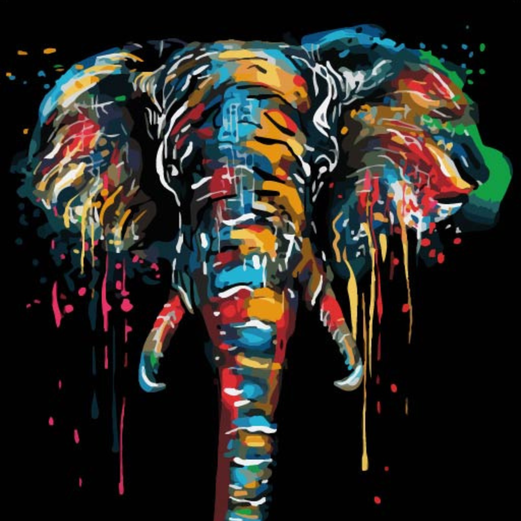 Multicolor Elephant Paint Drip Paint by Numbers Close Up