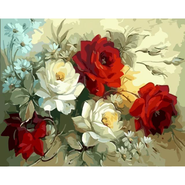 Red and White Roses Paint by Numbers Kit 
