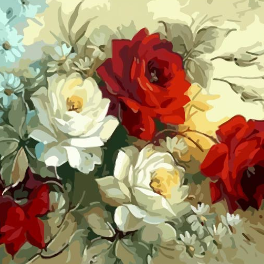 Red and White Roses Paint by Numbers Close Up