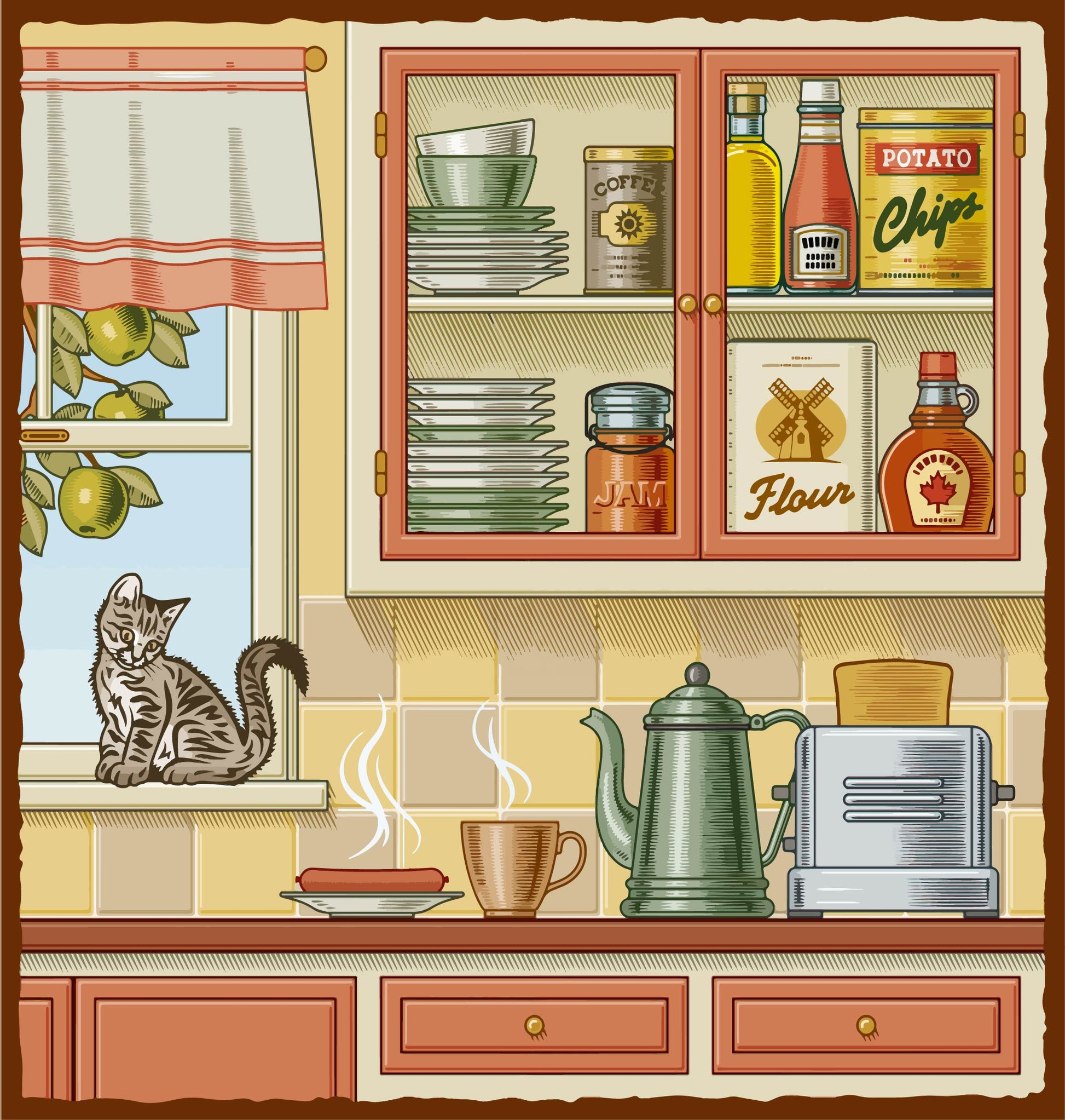 Cat in Kitchen Paint by Numbers for Adults