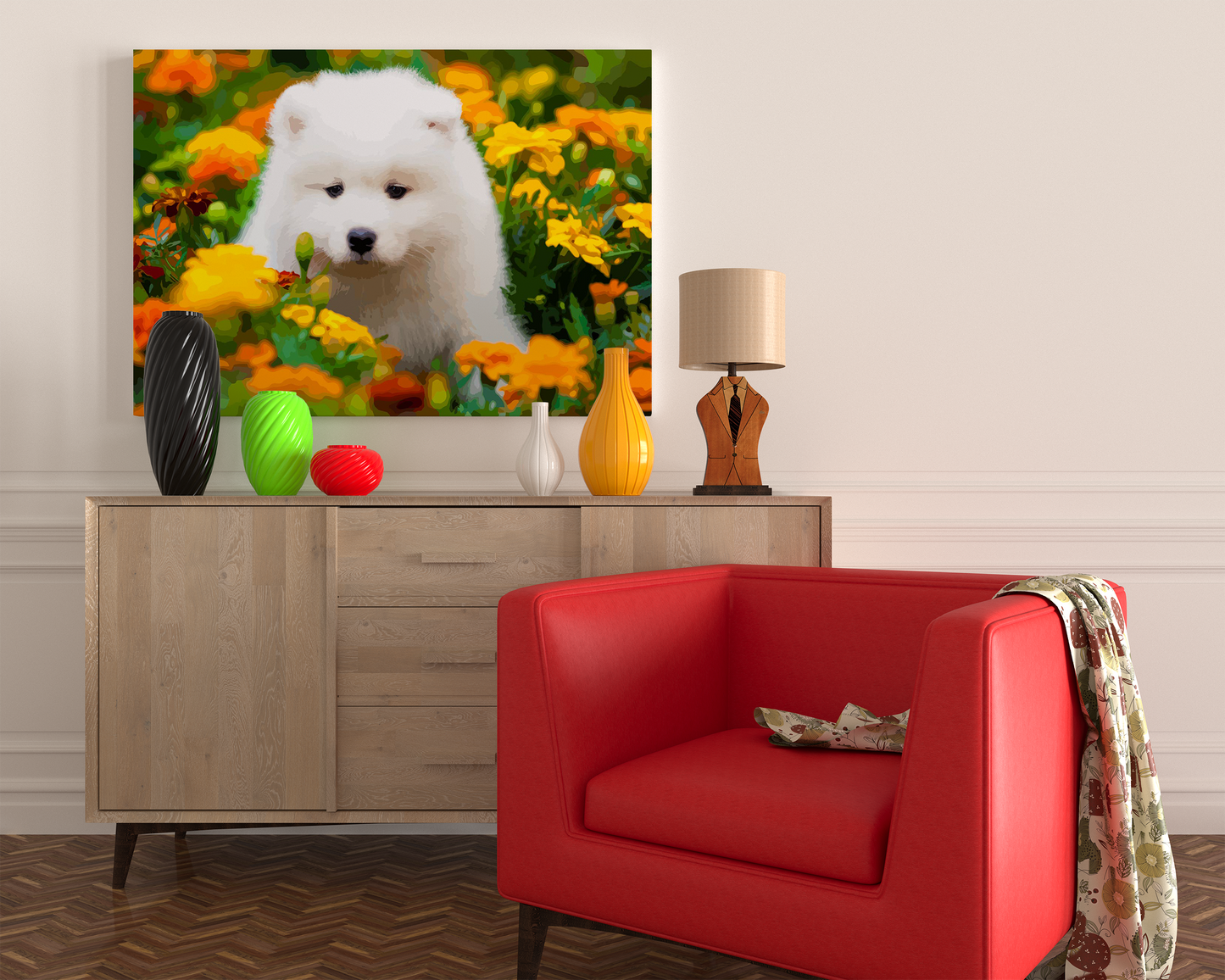 Fluffy White Puppy Paint by Numbers Kit Samoyed