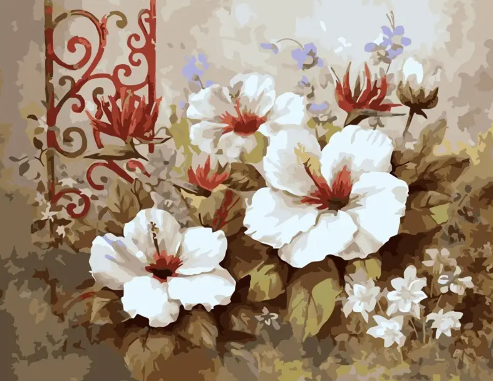 White Hibiscus Flowers Paint by Numbers Kit