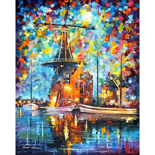 Abstract Windmill on the River Paint by Numbers Kit