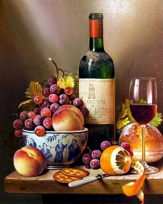 Red Wine and Fruit Still Life Paint by Numbers Kit