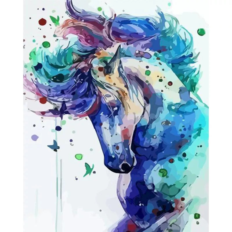 Magical Blue and Green Color Splash Horse Paint by Numbers Kit