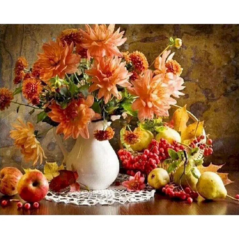 Dahlias with Fruit Still Life Paint by Numbers Kit