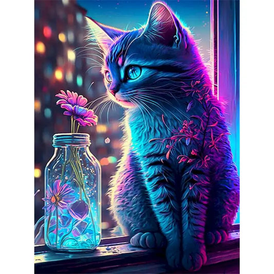 Gray Tabby Kitten with Glowing Flowers Paint by Numbers Kit