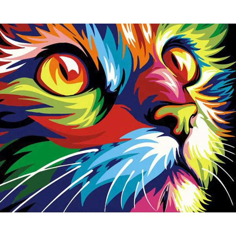 Colorful Rainbow Neon Color Block Cat Easy Paint By Numbers Set