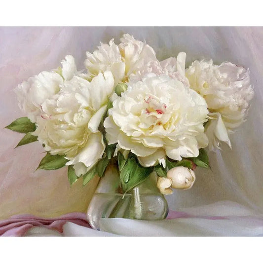 White Peonies Cut Flowers Paint by Numbers Kit